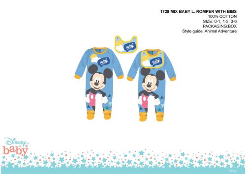 Disney Mickey egér baba rugdalózó előkével 