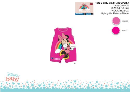 Disney Minnie egér nyári ujjatlan baba rugdalózó - szivárvány mintával - pink-rózsaszín - 0-1 h