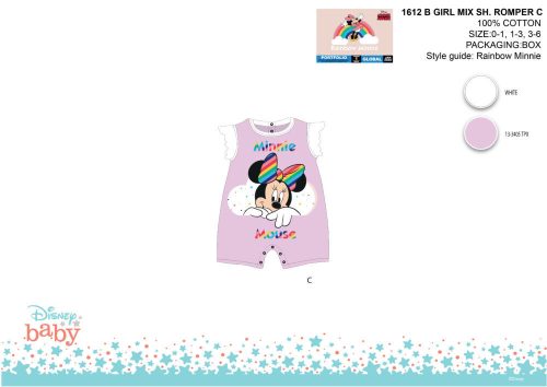 Disney Minnie egér nyári rövid ujjú baba rugdalózó - világoslila-fehér - 1-3 hónapos babának